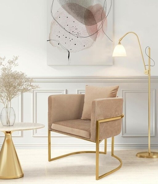 King Home Chloe Velvet Fotel Kaki Arany Vázzal