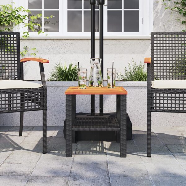 Fekete polyrattan és akácfa kerti asztal 40 x 40 x 42 cm