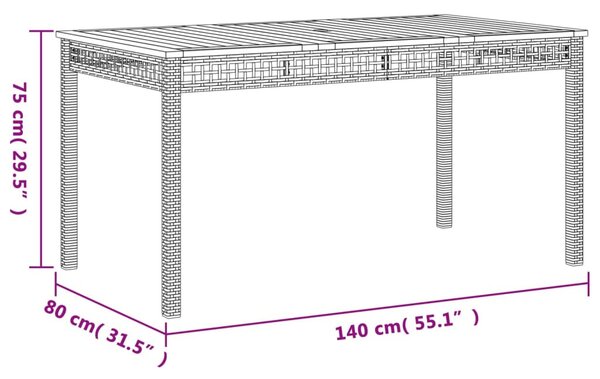 Szürke polyrattan és akácfa kerti asztal 140 x 80 x 75 cm