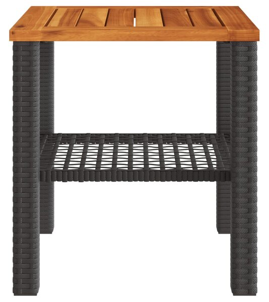 Fekete polyrattan és akácfa kerti asztal 40 x 40 x 42 cm