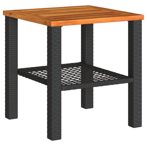 Fekete polyrattan és akácfa kerti asztal 40 x 40 x 42 cm