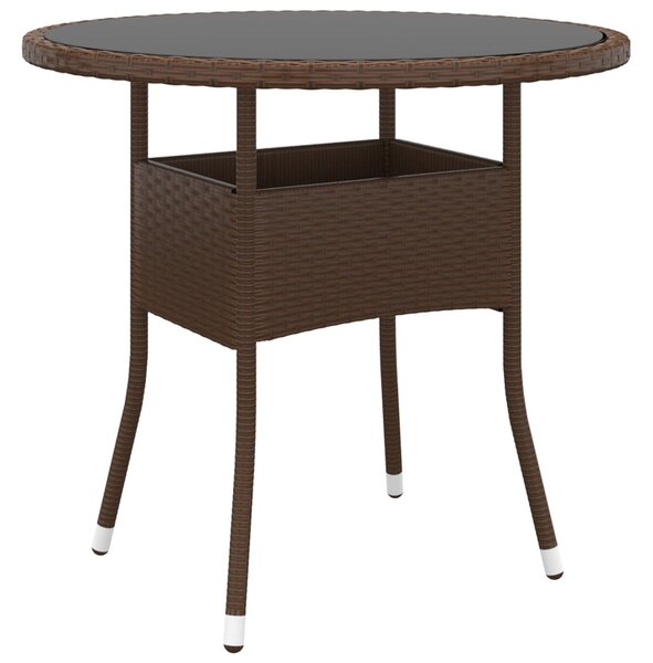 VidaXL barna polyrattan és edzett üveg kerti asztal Ø 80 x 75 cm