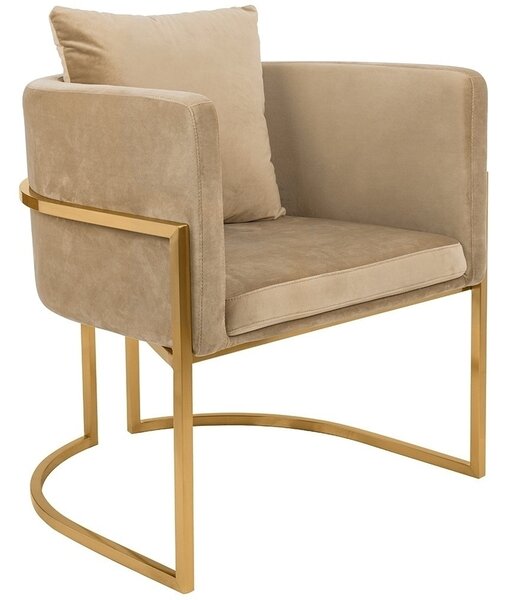 King Home Chloe Velvet Fotel Kaki Arany Vázzal