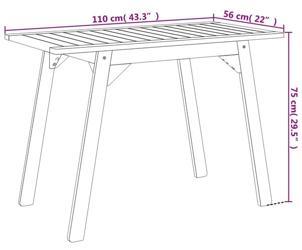 Tömör akácfa kerti étkezőasztal 110 x 56 x 75 cm