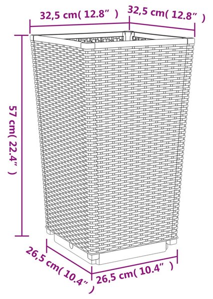 2 db világosszürke polipropilén kerti virágláda 32,5x32,5x57 cm