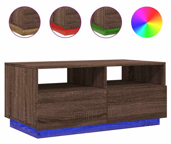 Barna tölgyszínű dohányzóasztal LED-lámpákkal 90x49x40 cm