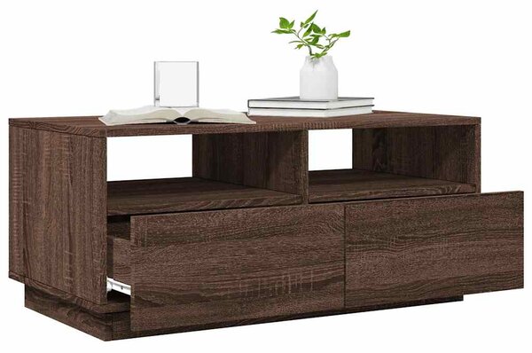 Barna tölgyszínű dohányzóasztal LED-lámpákkal 90x49x40 cm