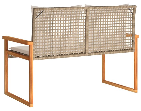Vegyes bézs polyrattan és akácfa kerti pad párnával