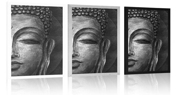Poszter Buddha arc fekete fehérben