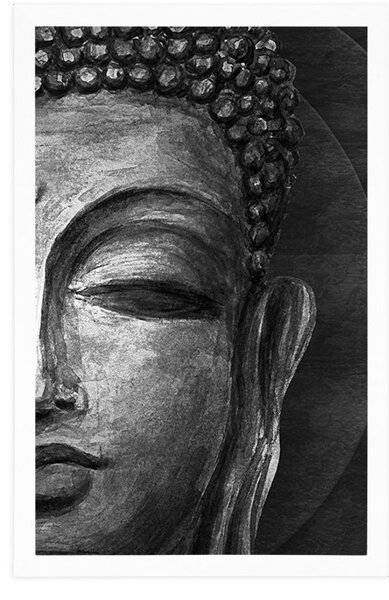 Poszter Buddha arc fekete fehérben