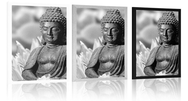 Poszter békés Buddha fekete fehérben