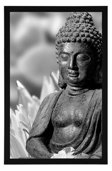 Poszter békés Buddha fekete fehérben