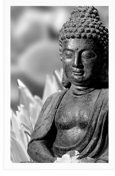 Poszter békés Buddha fekete fehérben