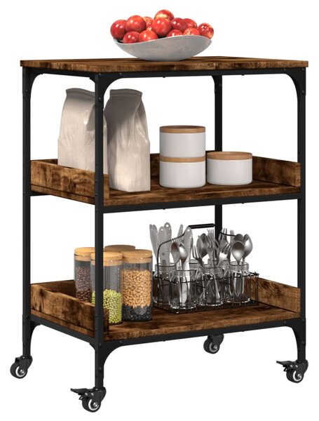 Füstös tölgy színű szerelt fa zsúrkocsi 60 x 41 x 80,5 cm