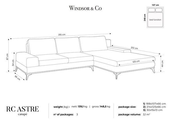 Planet világosszürke kinyitható sarokkanapé, jobb oldali - Windsor & Co Sofas