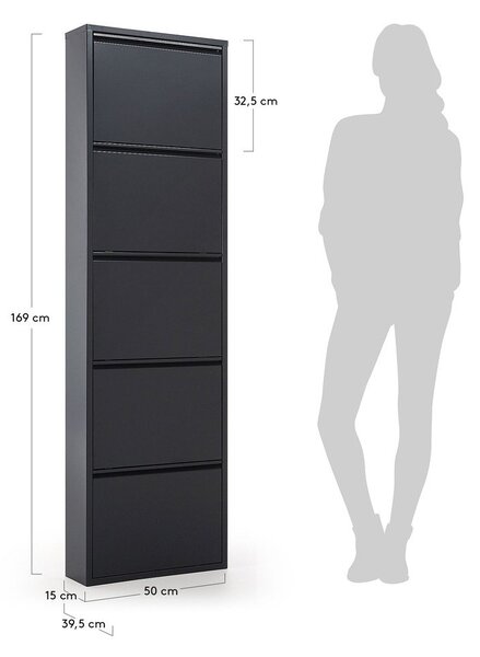 Antracitszürke fém billenő ajtós cipőtartó 50x169x15 cm Ode – Kave Home