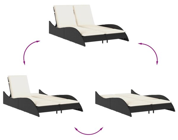 Fekete polyrattan napozóágy párnákkal 114x205x73 cm