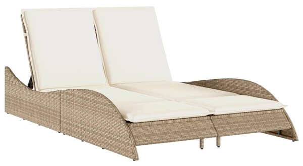 Bézs polyrattan napozóágy párnákkal 114x205x73 cm