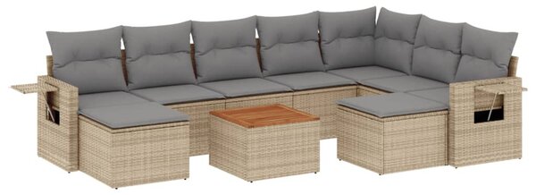 10 részes vegyes bézs polyrattan kerti ülőgarnitúra párnákkal