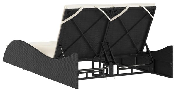 Fekete polyrattan napozóágy párnákkal 114x205x73 cm