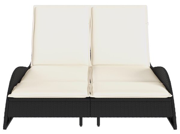 Fekete polyrattan napozóágy párnákkal 114x205x73 cm