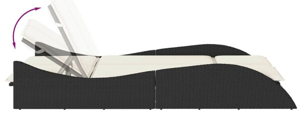Fekete polyrattan napozóágy párnákkal 114x205x73 cm
