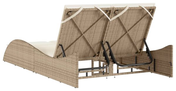 Bézs polyrattan napozóágy párnákkal 114x205x73 cm