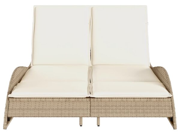 Bézs polyrattan napozóágy párnákkal 114x205x73 cm