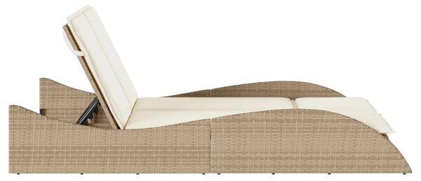 Bézs polyrattan napozóágy párnákkal 114x205x73 cm