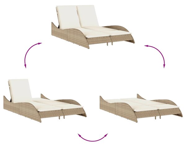 Bézs polyrattan napozóágy párnákkal 114x205x73 cm