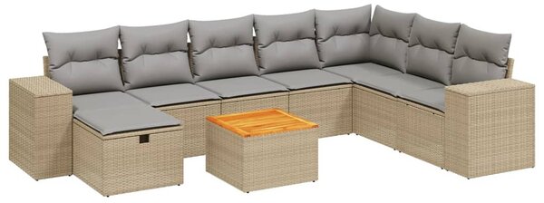 9 részes vegyes bézs polyrattan kerti ülőgarnitúra párnákkal