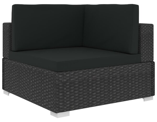 2 db fekete moduláris polyrattan sarokfotel párnákkal