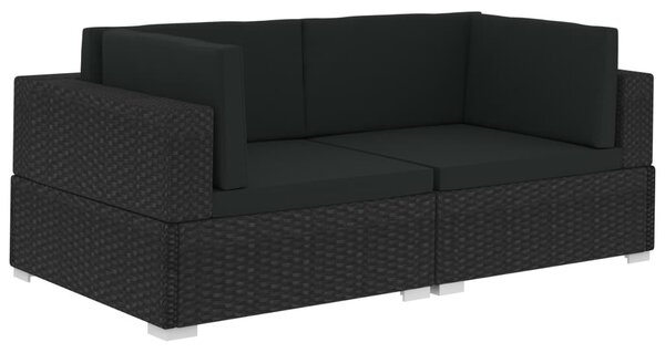2 db fekete moduláris polyrattan sarokfotel párnákkal