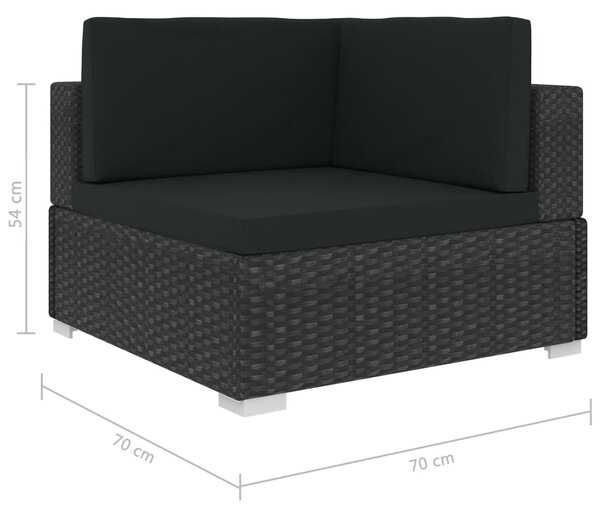 2 db fekete moduláris polyrattan sarokfotel párnákkal