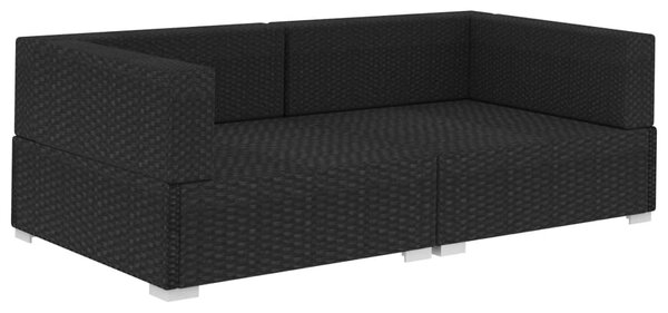 2 db fekete moduláris polyrattan sarokfotel párnákkal