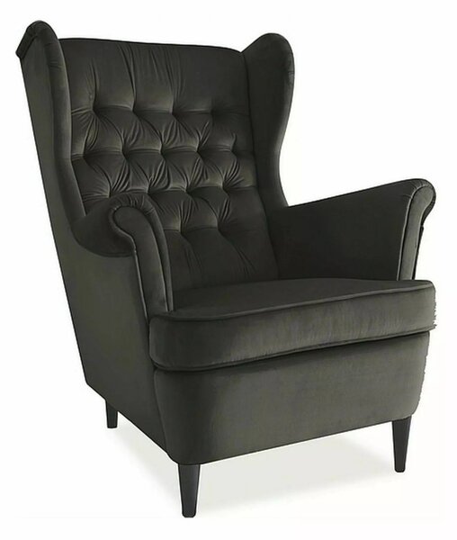 Harry Velvet Füles Fotel Bársony Fekete Elegáns