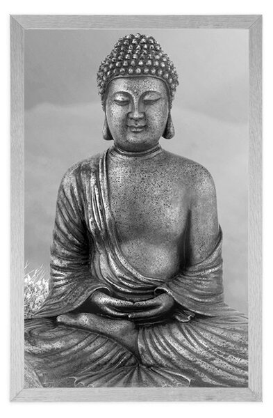 Poszter Buddha szobor meditáló helyzetben fekete fehérben