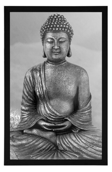 Poszter Buddha szobor meditáló helyzetben fekete fehérben