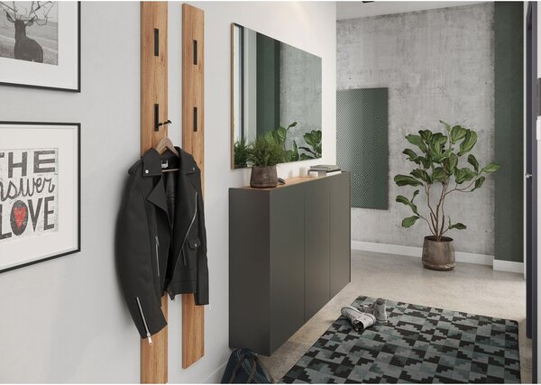 Antracitszürke függő szekrény tölgyfa dekorral 138x87x25 cm Libbiano – Germania