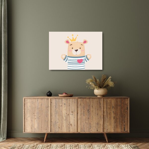 Üveg kép - Teddy maci koronával (70x50 cm)