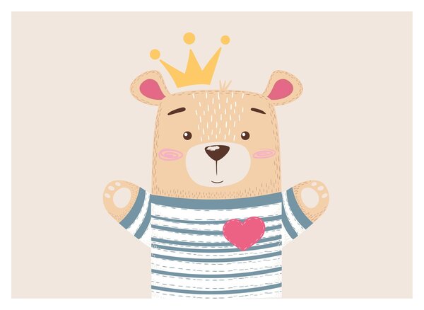 Üveg kép - Teddy maci koronával (70x50 cm)