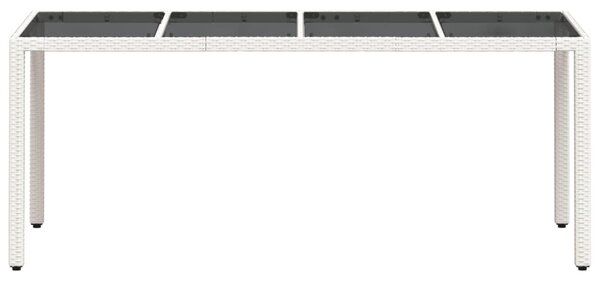 Fehér polyrattan üveglapos kerti asztal 190 x 90 x 75 cm