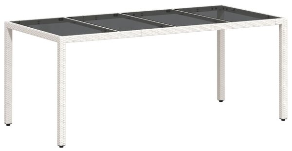Fehér polyrattan üveglapos kerti asztal 190 x 90 x 75 cm