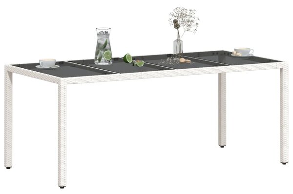 Fehér polyrattan üveglapos kerti asztal 190 x 90 x 75 cm