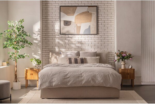 Bézs kárpitozott ágyneműtartós franciaágy ágyráccsal 180x200 cm Thessa Pillow – Bonami Selection
