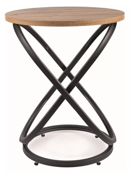 Eos Modern Kerek Dohányzóasztal Artisan Tölgy Fekete Fém Vázzal