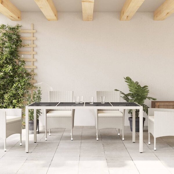 Fehér polyrattan üveglapos kerti asztal 190 x 90 x 75 cm