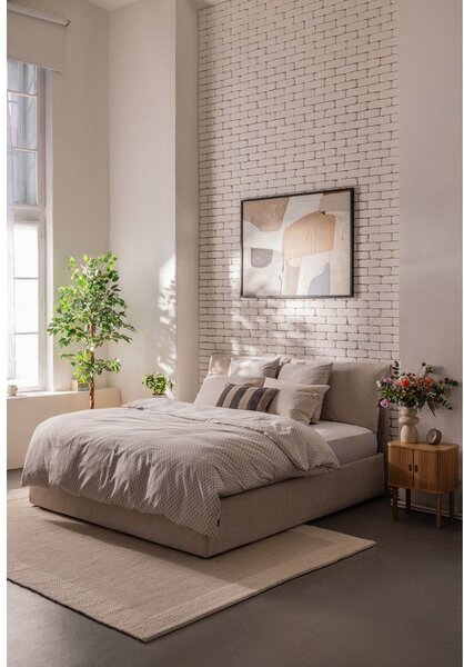 Bézs kárpitozott ágyneműtartós franciaágy ágyráccsal 180x200 cm Thessa Pillow – Bonami Selection