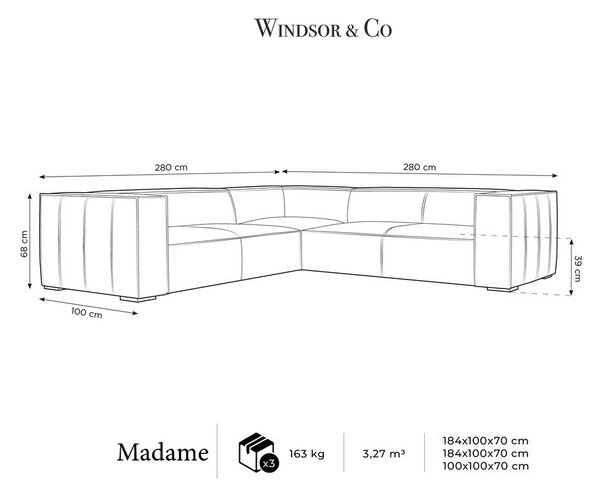 Konyakbarna bőr sarokkanapé (variálható) Madame – Windsor & Co Sofas