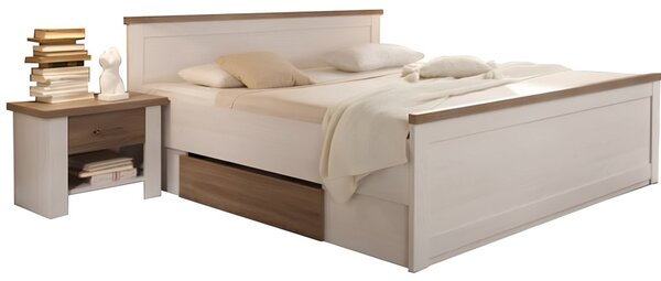 Ágykeret + 2db éjjeliszekrény, DTD fóliázott, sonoma tölgy trüffel/mandulafenyő fehér, LUMERA